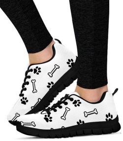 Women's Dog Paw Print Sneakers, Low Top Running Shoes, Custom Athletic Gifts for Dog Lovers